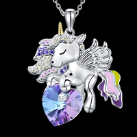 Unicorn Heart Pendant Necklace for Women – Colourful Crystal Glass Heart 1168