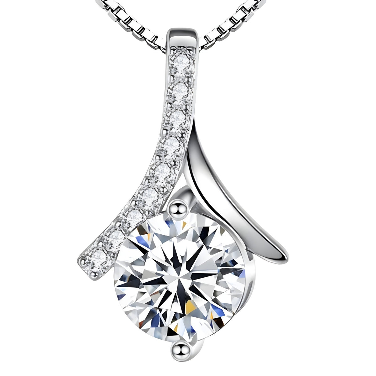 Sterling Silver Pendant Necklace for Women Real 925 Box Chain with AAA Cubic 288