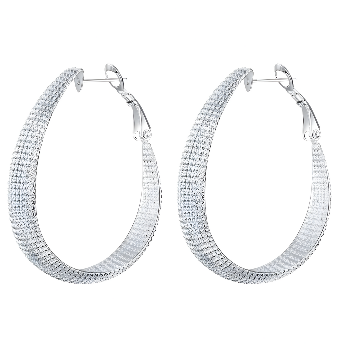 Silver Hoop Earrings Women 4cm Large Textured Round Hoops 1cm Wide Polished 1409