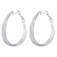 Silver Hoop Earrings Women 4cm Large Textured Round Hoops 1cm Wide Polished 1409