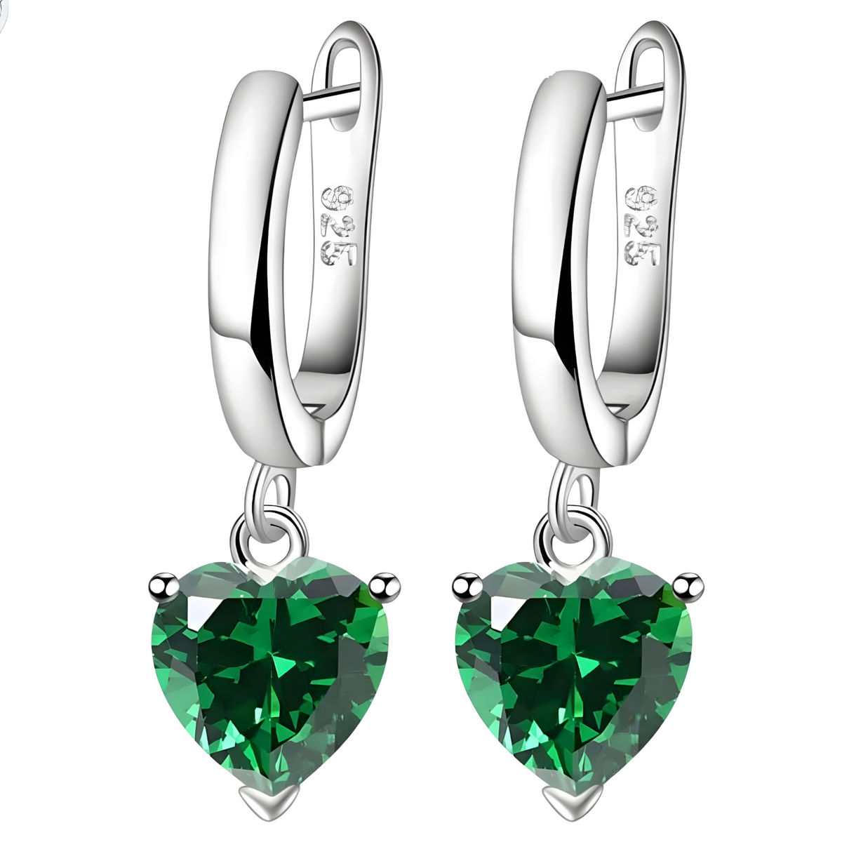 Sterling 925 Silver Heart Green Crystal Necklace Earrings Ring Set Her Gift B35