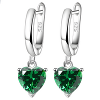 Sterling 925 Silver Heart Green Crystal Necklace Earrings Ring Set Her Gift B35