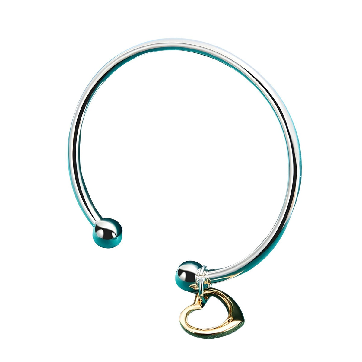925 Sterling Silver Open Heart Cuff Bangle Bracelet - Adjustable Trendy 403