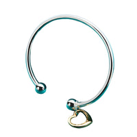 925 Sterling Silver Open Heart Cuff Bangle Bracelet - Adjustable Trendy 403