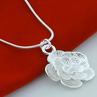 Rose Flower Pendant Necklace for Women–Copper Alloy with 925 Silver Plating 1201