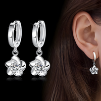 925 Silver-Plated Flower Zircon Hoop Earrings for Women – Trendy Plant-Shape 994