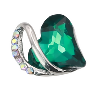 Heart Pendant Necklace For Women Silver Tone Alloy Necklace Green Crystal B316