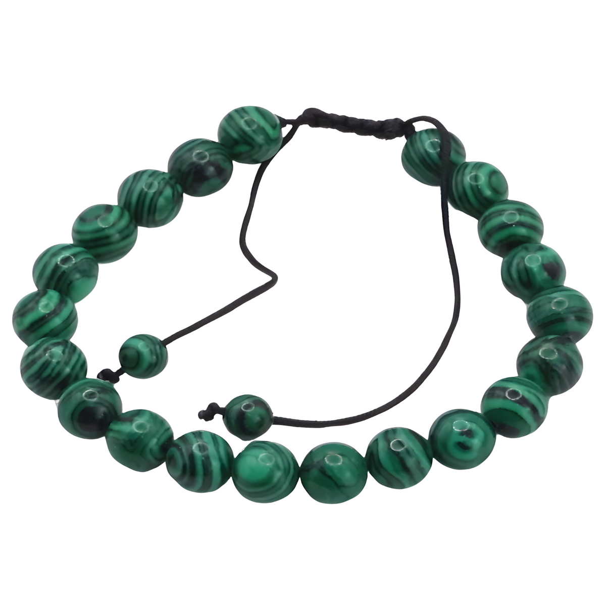 Unisex Natural Stone Bracelet, 8mm Green Malachite & Lava Rock, Adjustable B117