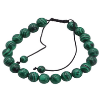 Unisex Natural Stone Bracelet, 8mm Green Malachite & Lava Rock, Adjustable B117