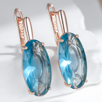 585 Rose Gold Blue Natural Zircon Oval Drop Earrings for Women, Copper Base 1287