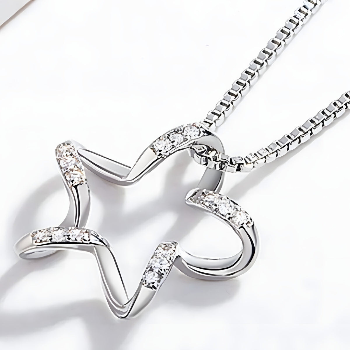 Sterling Silver Star Necklace for Women -Real 925 Box Chain Pendant with AAA 281