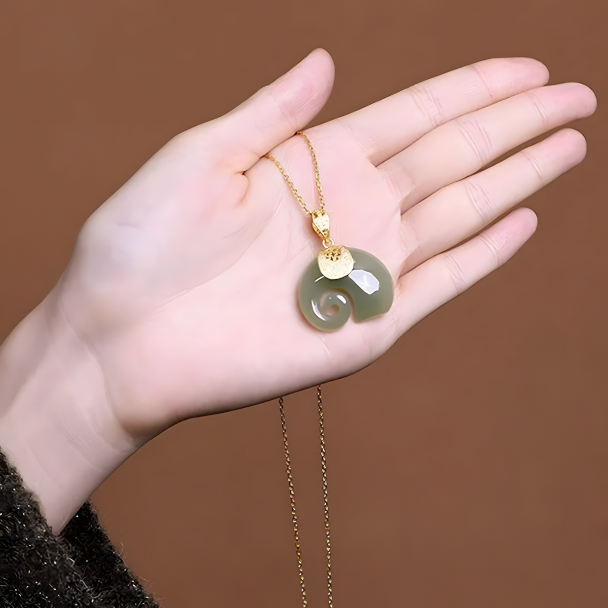 Women's Natural Jade Elephant Pendant Necklace 18K Gold Plated Chain Dainty 457