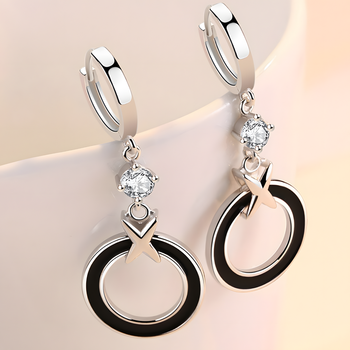 Elegant Sterling Silver Circle Drop Earrings with Sparkling Cubic Zirconia 495