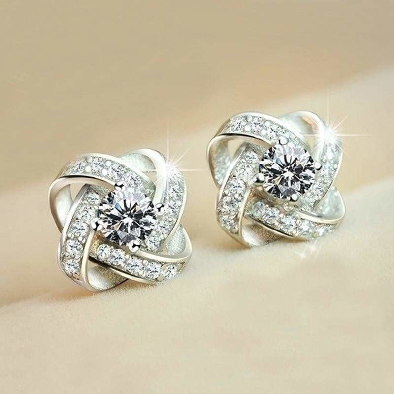 Knot Stud Earrings for Women – Trendy Cubic Zirconia Round Studs Interwoven 814