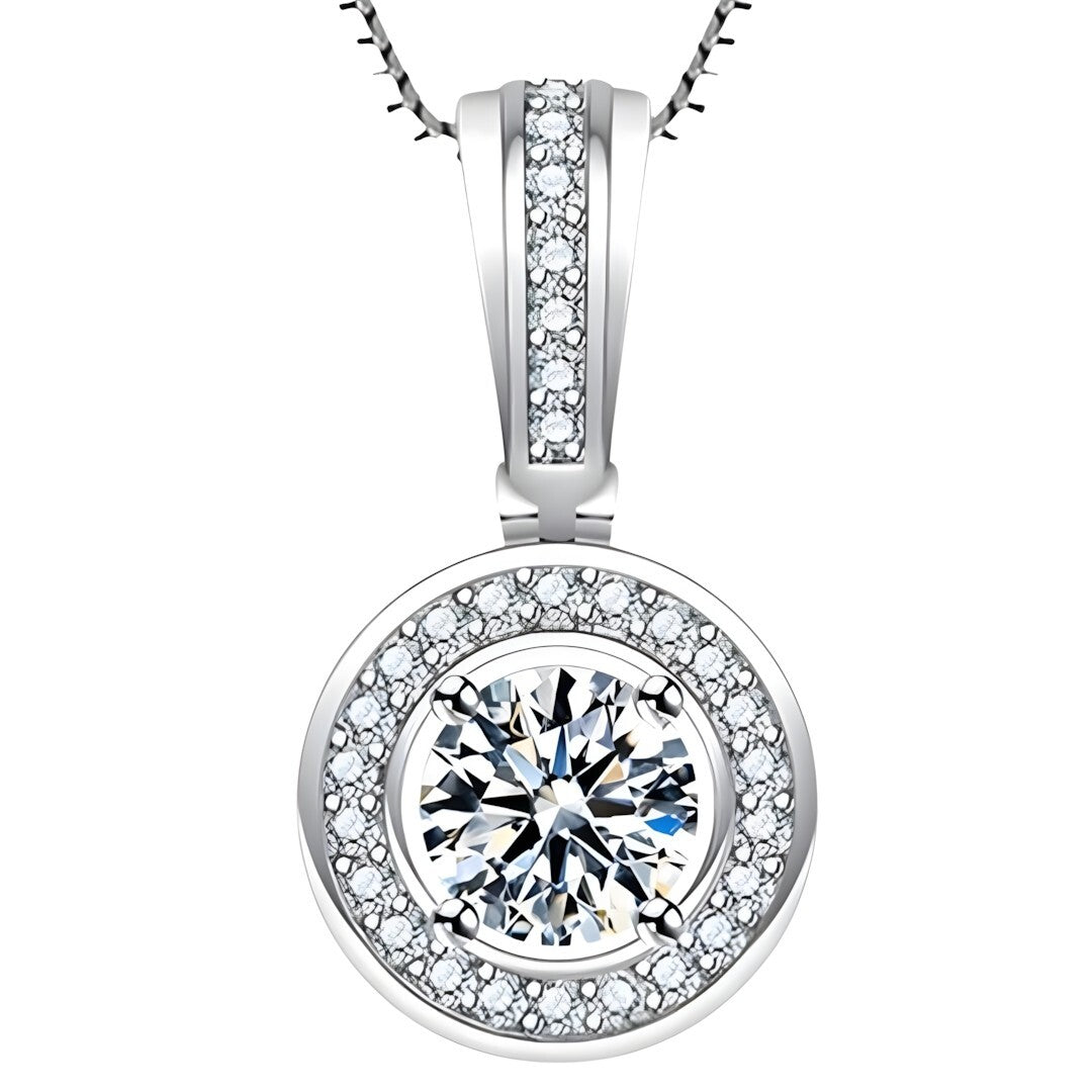 925 Sterling Silver Round Zircon Pendant Necklace – Women's Fashion Jewelry 256