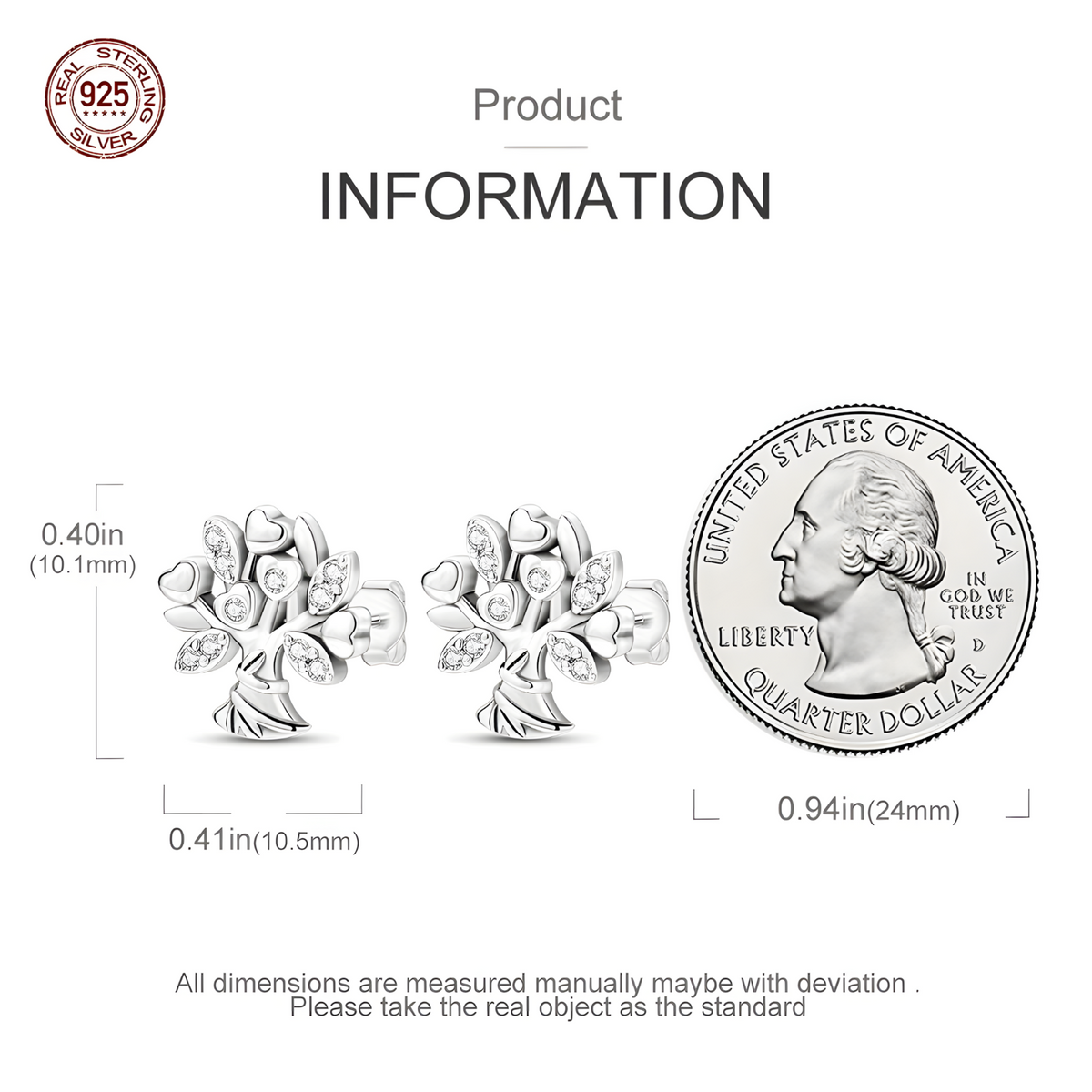 925 Sterling Silver Tree of Life Heart Leaf Earrings Women– Sparkling Zircon 844