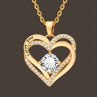 925 Gold Tone "I Love You" Heart Cubic Zirconia Necklace Fashion Jewelry B24