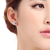 Sterling Silver 925 Amethyst Stone Heart Shaped Stud Earrings Girls Women 481