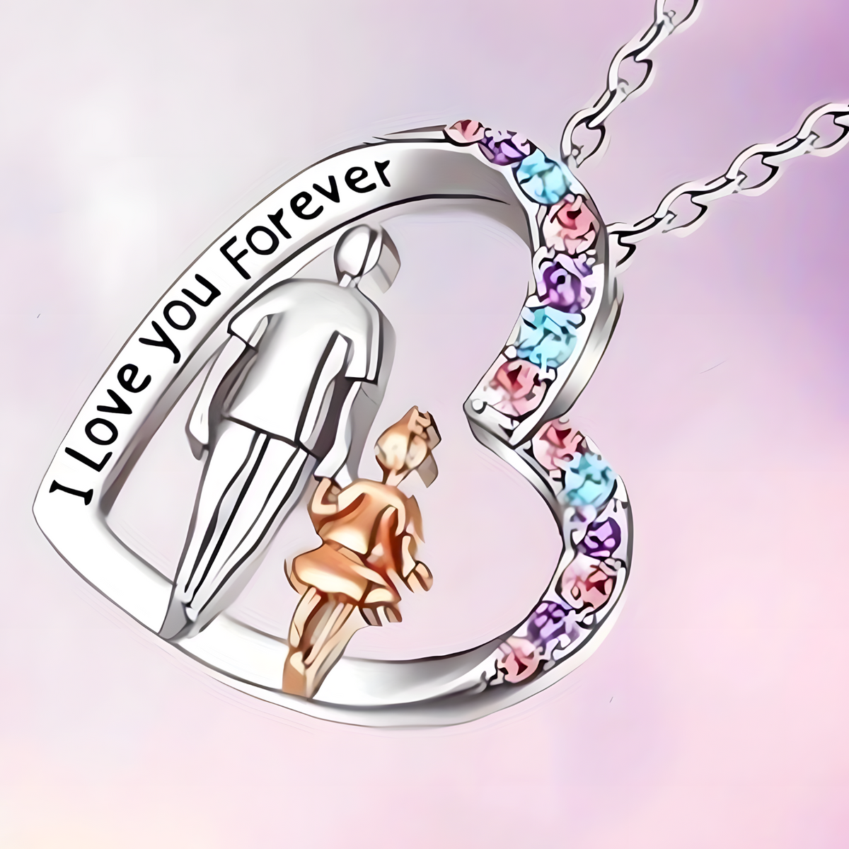 Father Daughter Heart Necklace for Women – Zinc Alloy Pendant Multi-Colour 1246