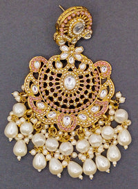 Elegant Bollywood Inspired Gold Kundan Earrings - Traditional Indian Jewelry 215