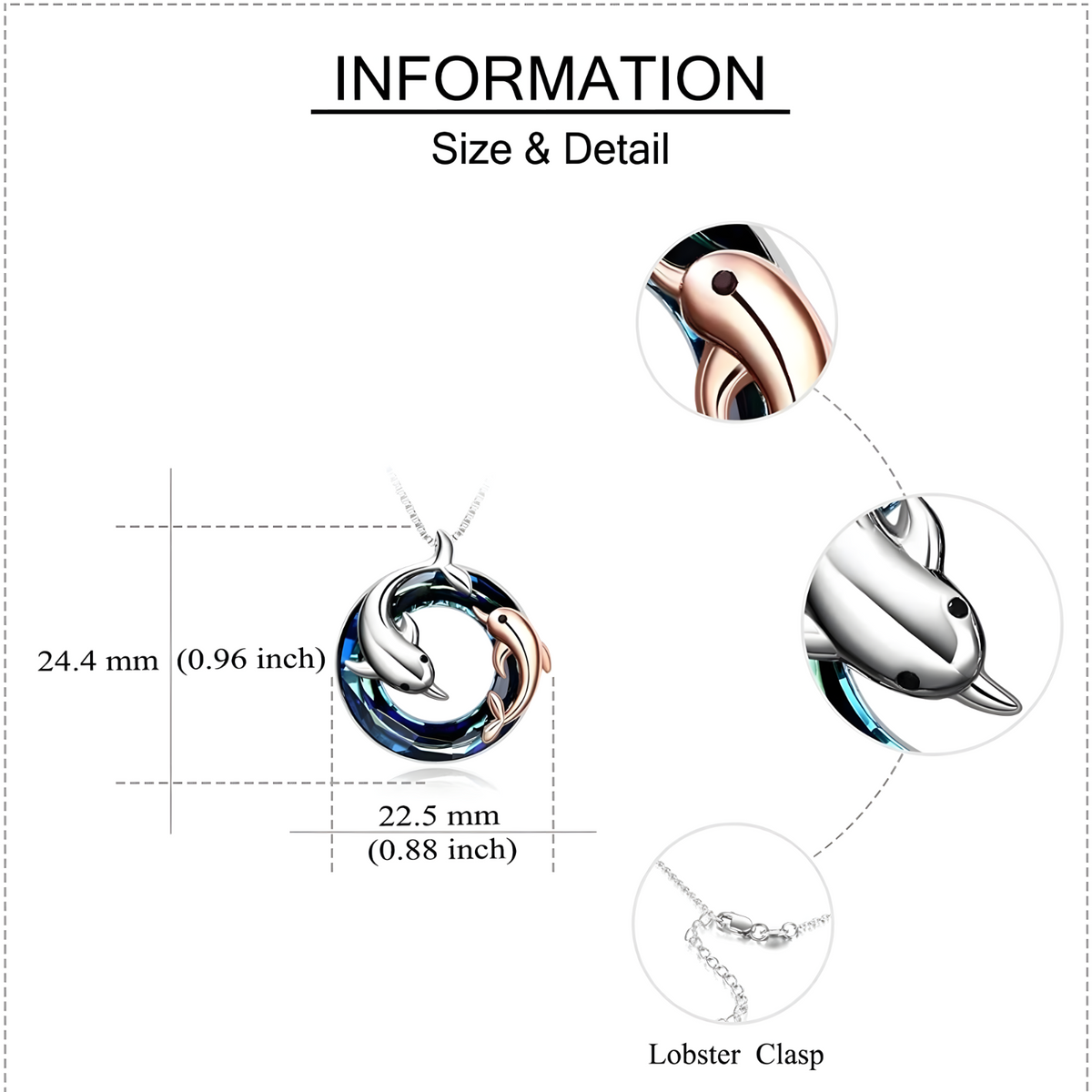 Dolphin Necklace Blue Crystal Pendant Two Tone Ocean Sea Jewellery Gift B60