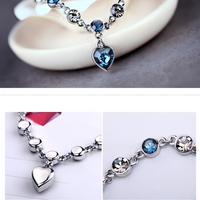 Womens Blue Crystal Heart Charm Bracelet Zinc Alloy Bracelet Cubic Zirconia 1158