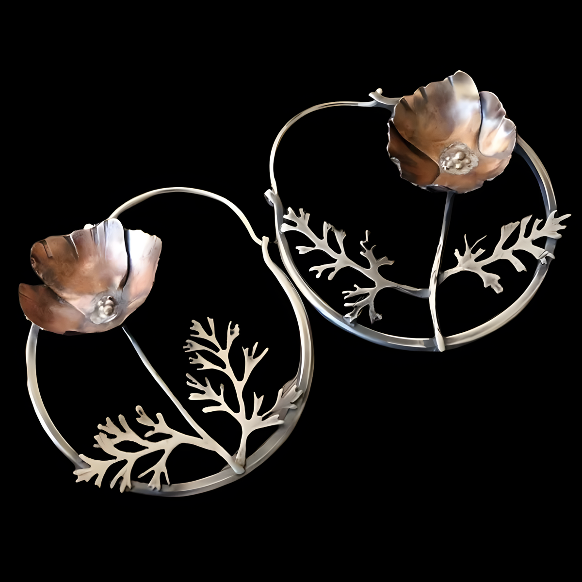 Vintage Floral Hoop Drop Earrings for Women - Artistic Flower Branch Design 1433