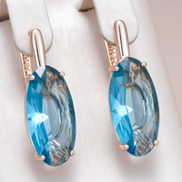 585 Rose Gold Blue Natural Zircon Oval Drop Earrings for Women, Copper Base 1287