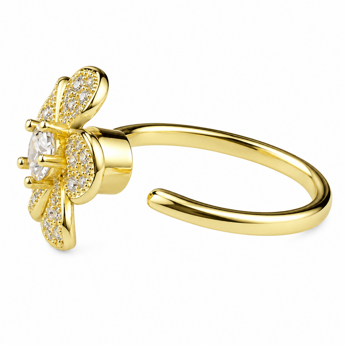 Rotatable Flower Spinner Ring Adjustable Open Band Floral Fidget Ring Gold 1587