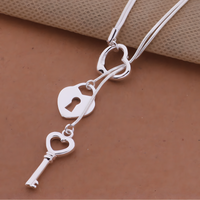 Lock & Key Heart Pendant Necklace for Women–Copper Alloy 925 Silver Plating 1215