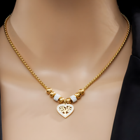 316L Stainless Steel Heart Tree of Life Pendant Necklace Trendy Gold  Chain 1077