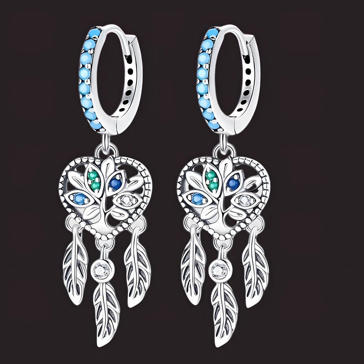 925 Sterling Silver Dreamcatcher Drop Earrings for Women MultiColour Zircon 821