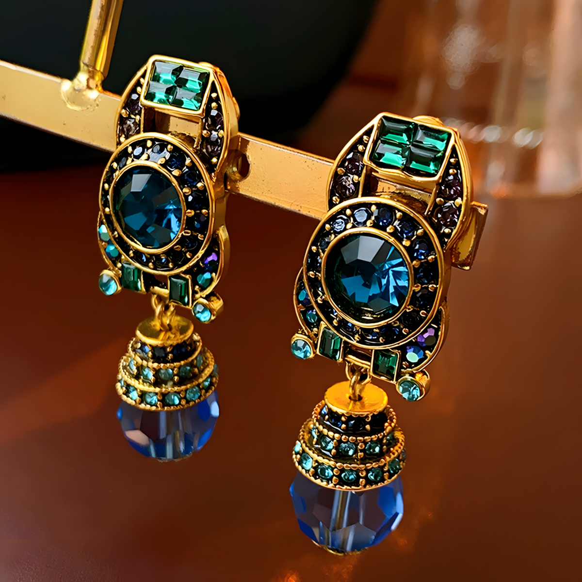 Vintage Statement Clip On Earrings For Women Geometric Rhinestone Crystal 1463