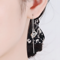 925 Silver-Plated Geometric Cube Zircon Drop Earrings Women Sparkling Round 924