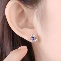 Purple Crystal Swirl Stud Earrings Women Elegant Round Cut CZ in 925 Silver 951