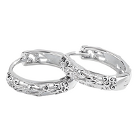 925 Sterling Silver Caved Hollow Pattern Hoop Earrings Huggie Trendy Jewelry 633