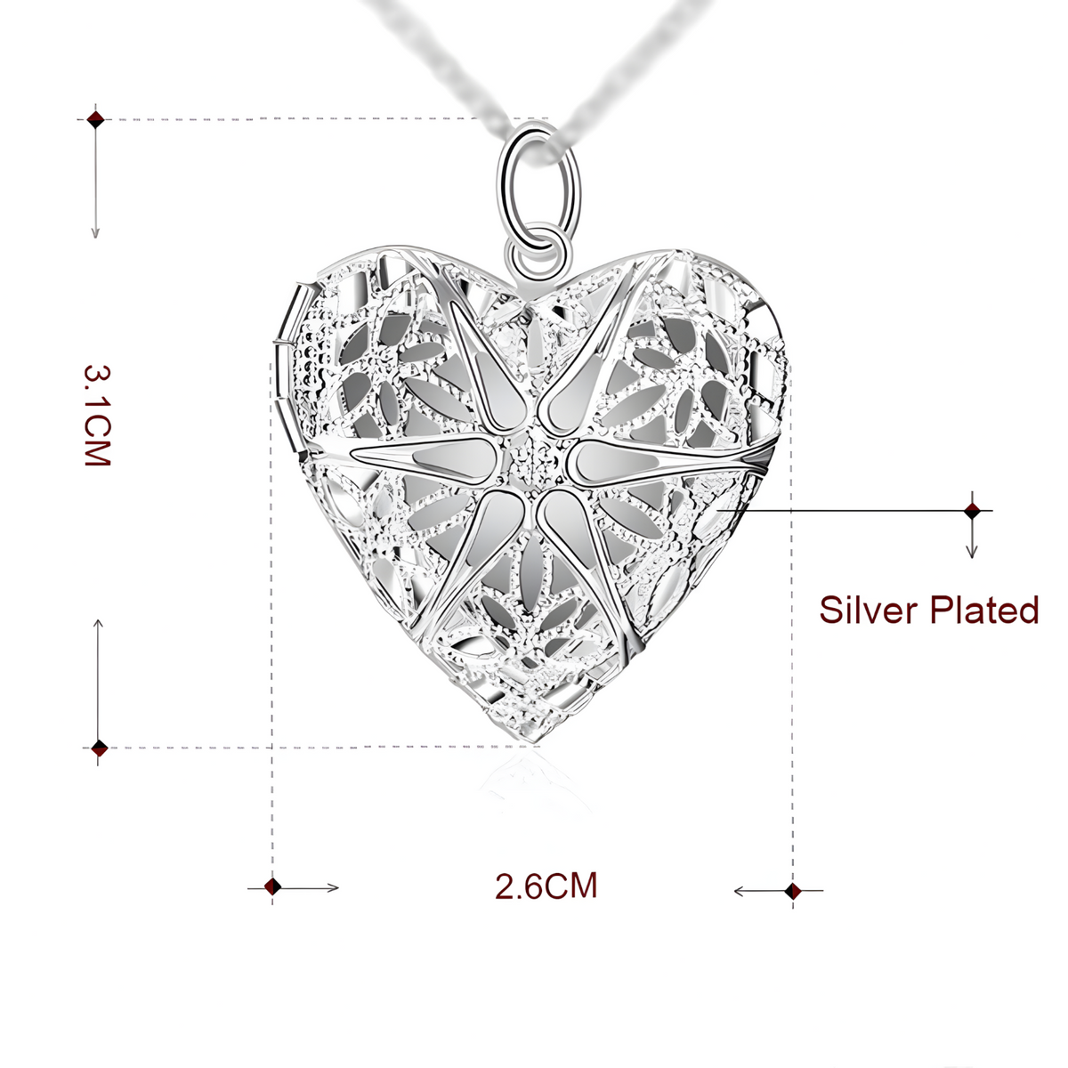 Vintage Heart Locket Necklace for Women – Silver-Plated Zinc Alloy Filigree 1225