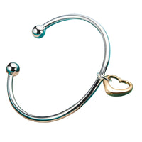 925 Sterling Silver Open Heart Cuff Bangle Bracelet - Adjustable Trendy 403