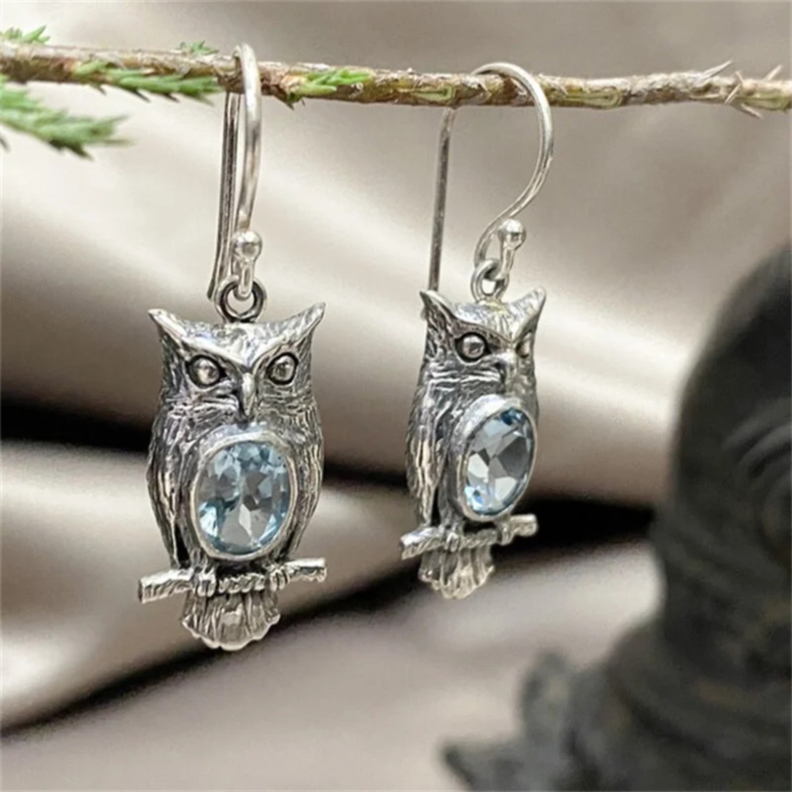 Vintage Owl Dangle Earrings for Women –Zinc Alloy Silver Colour Carved Design B8