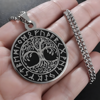 Viking Tree of Life Pendant Necklace for Men-Stainless Steel Nordic Circle- 1066