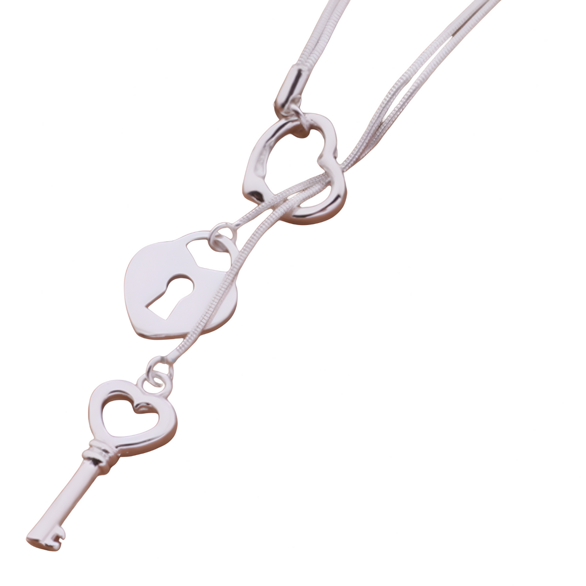 Lock & Key Heart Pendant Necklace for Women–Copper Alloy 925 Silver Plating 1215