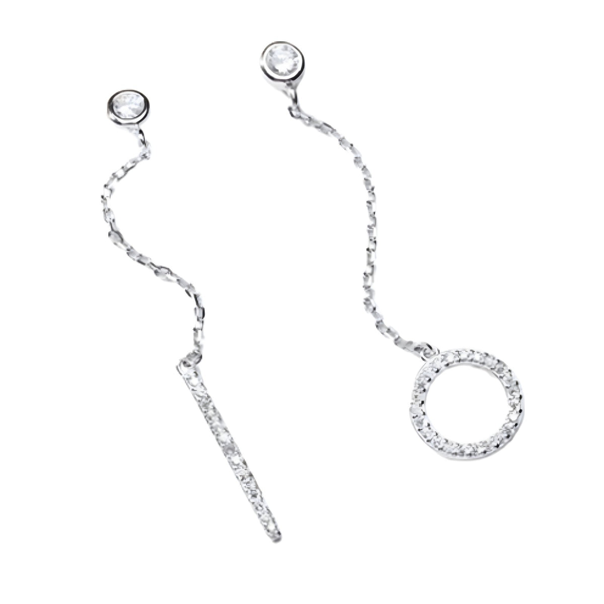925 Sterling Silver Asymmetrical Drop Earrings - Long Chain Dangle Earrings 350