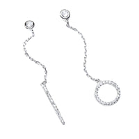 925 Sterling Silver Asymmetrical Drop Earrings - Long Chain Dangle Earrings 350