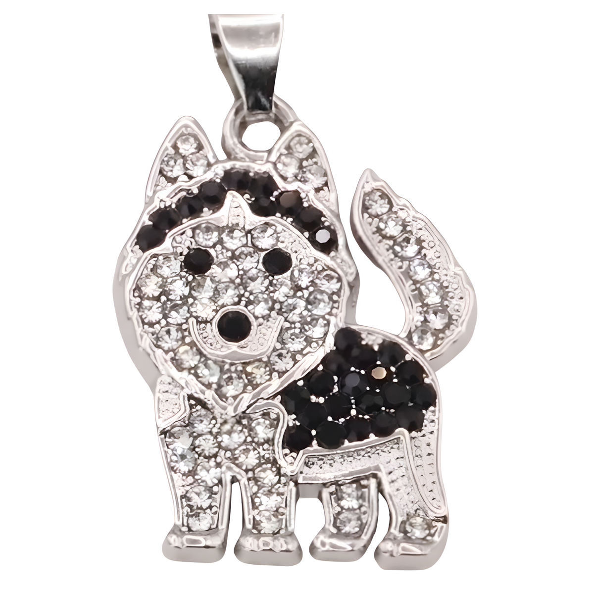 Husky Dog Pendant Necklace For Women Black And Clear Crystal Animal Charm  B232