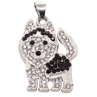 Husky Dog Pendant Necklace For Women Black And Clear Crystal Animal Charm  B232