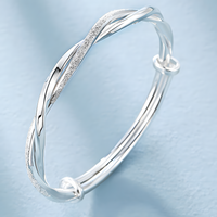 Silver Plated Alloy Adjustable Bangle Bracelet For Women 6cm Diameter 7g 1412
