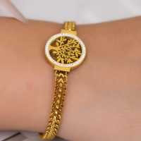 Gold Plated Stainless Steel Tree of Life Bracelet-Adjustable Mood Tracker 1141