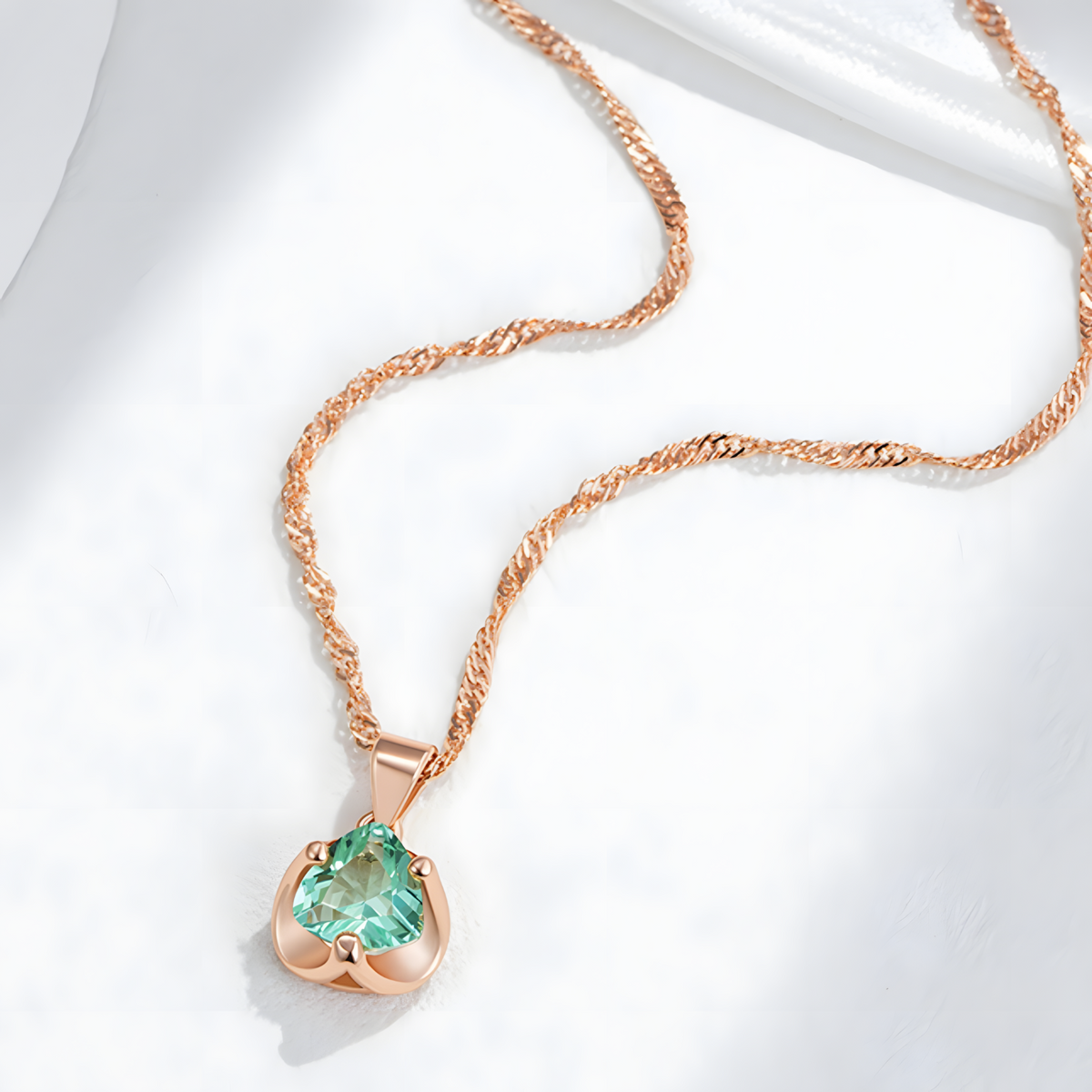 585 Rose Gold Colour Heart Pendant Necklace for Women, Copper Metal Zircon 1271