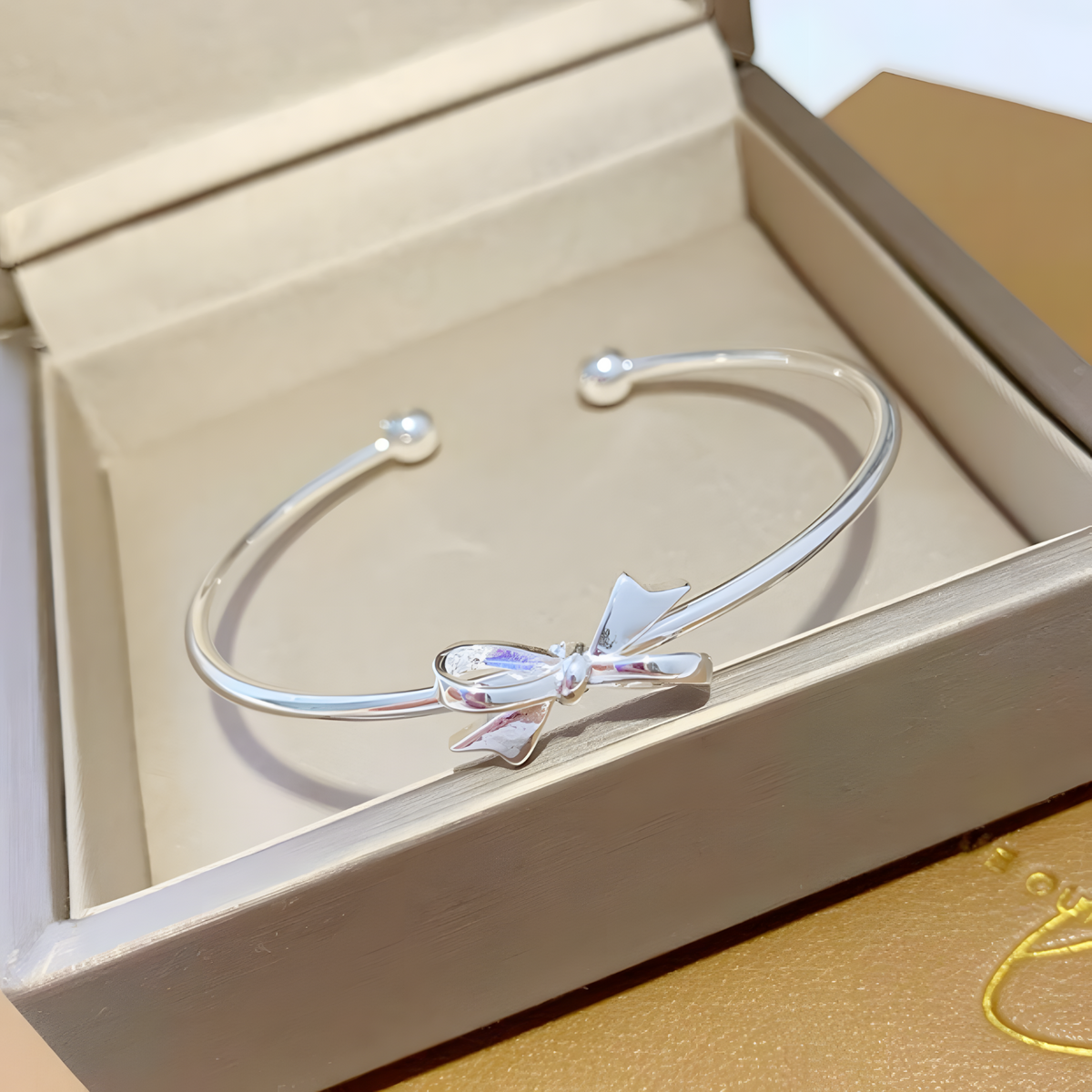 Bow Open Cuff Bangle Bracelet For Women Adjustable Ribbon Knot Smooth Ball 1764