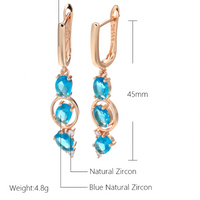 Blue Natural Zircon Drop Earrings for Women,Copper Alloy with 585 Rose Gold 1275